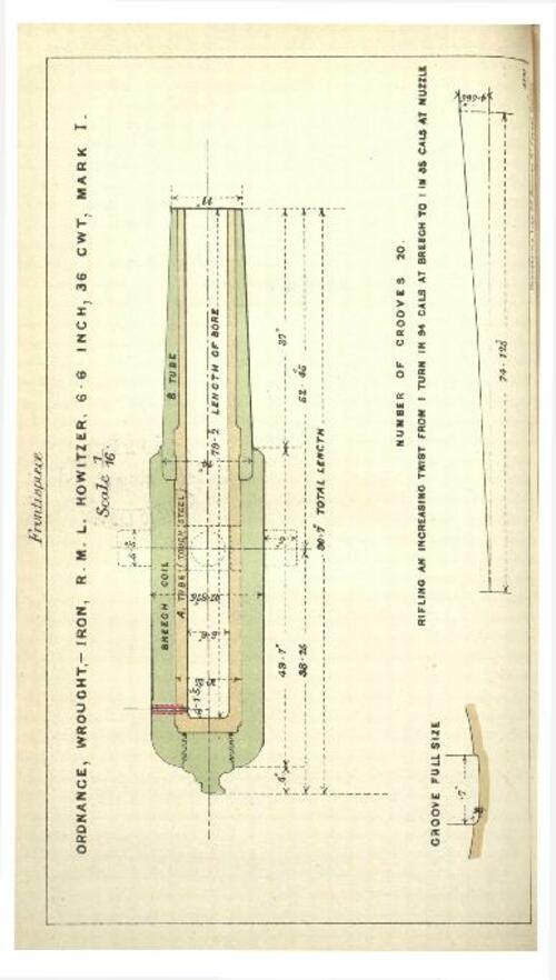 Handbook for the 6.6-inch R.M.L. howitzer on bed and ground platform or on siege travelling carriage (1886)